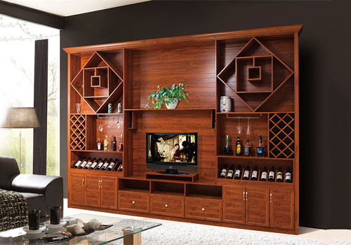 簡歐式實(shí)木紋全鋁合金電視酒柜裝修效果圖